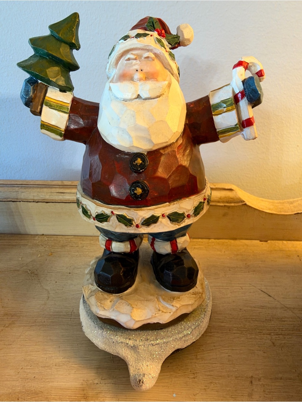 Festive Wooden Santa Figurine - Red & Green Holiday Decor